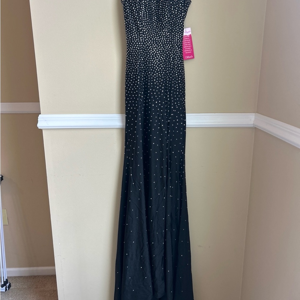 Black Strapless Prom Gown with Sparkling Stud Accents
